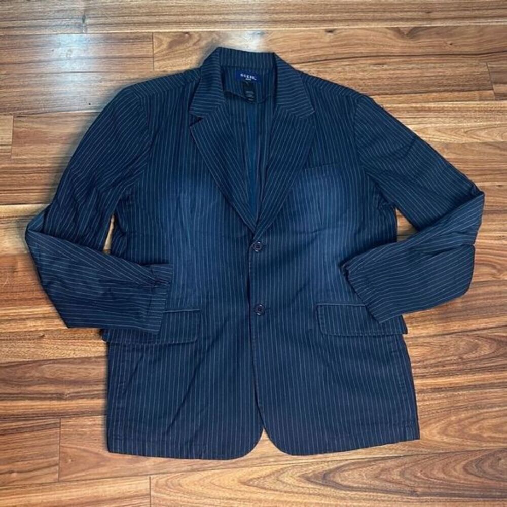 Vintage men's guess pinstripe blazer‎ style cotton jacket distressed worn look